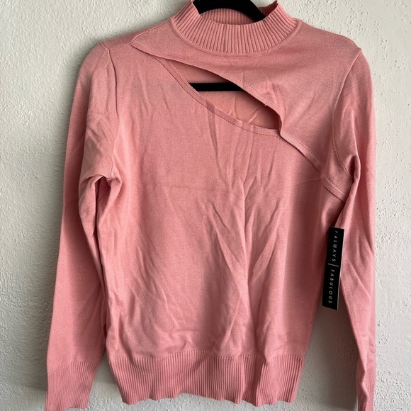 Always Fabulous Junior Pink Front Cut Mock-Neck Sweater, Size Large - Picture 1 of 6